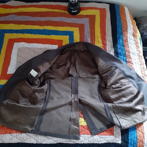 Vintage Brown Plaid Suit Jacket and Matching Vest Size 43 - Picture 5 of 14